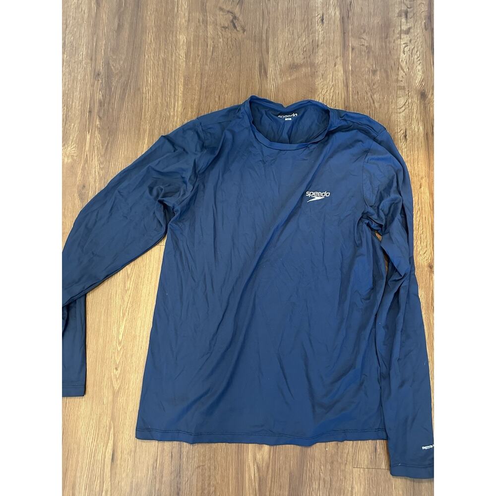 Speedo Men's Long Sleeve Rash Guard Swim Beach Shirt Navy Medium